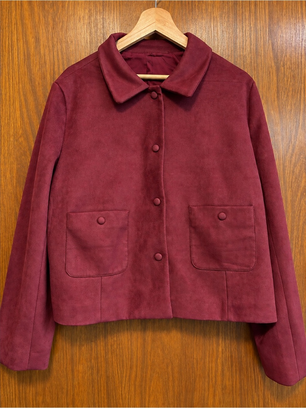 Women’s Suede Button-Front Jacket in Burgundy